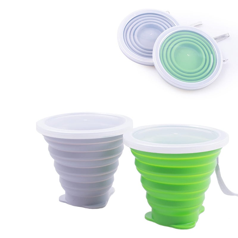 IYYI Collapsible Cups for Traveling, Silicone Collapsible Cups, Camping Mugs, Foldable Cup, Folding Cup for Camping, Hiking, Outdoors, Travel (Gray-Green) - Image 1